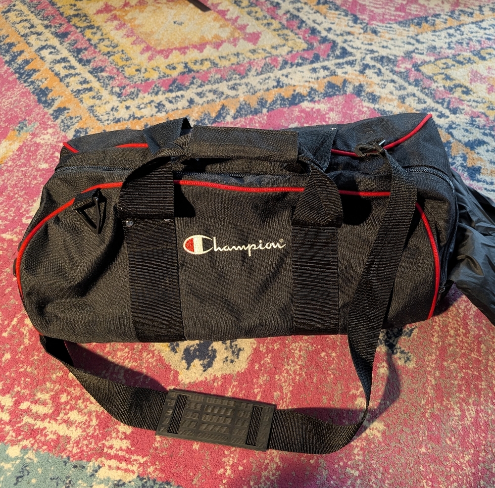 Champion Black Duffel Bag with Red Accents